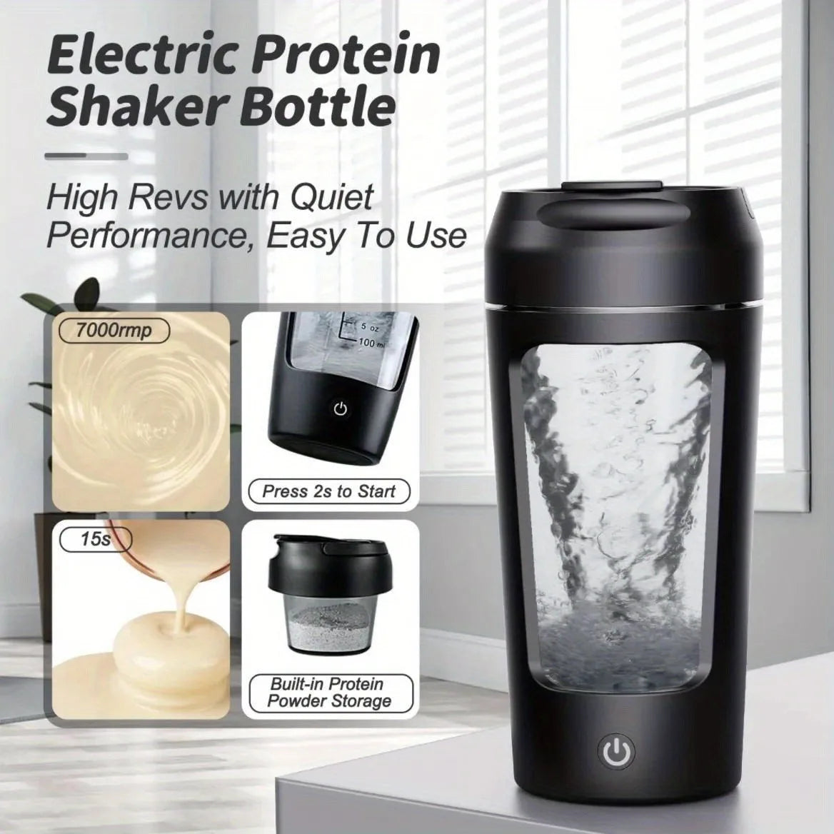 500ML Electric Shaker Bottle USB C Rechargeable Automatic Mixer Black