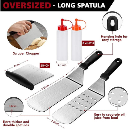 Stainless Steel Griddle Grill Tool Set with Storage Bag
