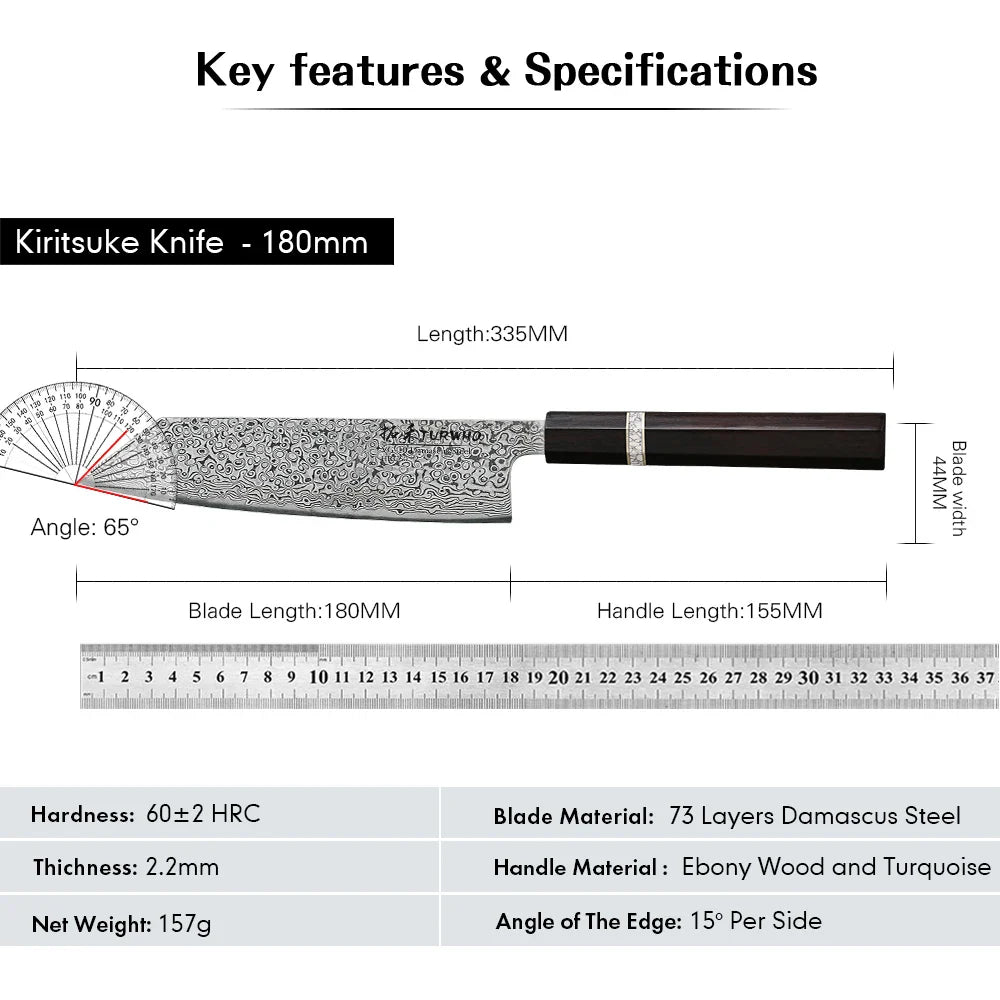 7-Inch Hand-Forged Kiritsuke Knife 73-Layer Damascus Steel Black