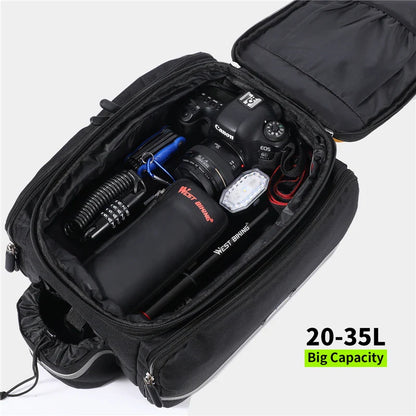 3-in-1 Waterproof Bike Trunk Bag Canvas Travel Luggage Black