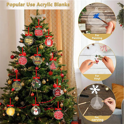 50pcs Transparent Acrylic Christmas Tree Ornament Bells for DIY Craftin