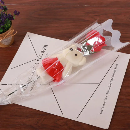 Handmade Bear Rose Soap Flower Bouquet - Red