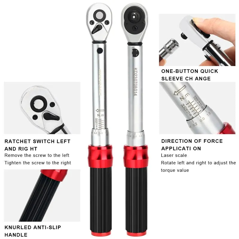 15-Piece Bicycle Torque Wrench Set Red