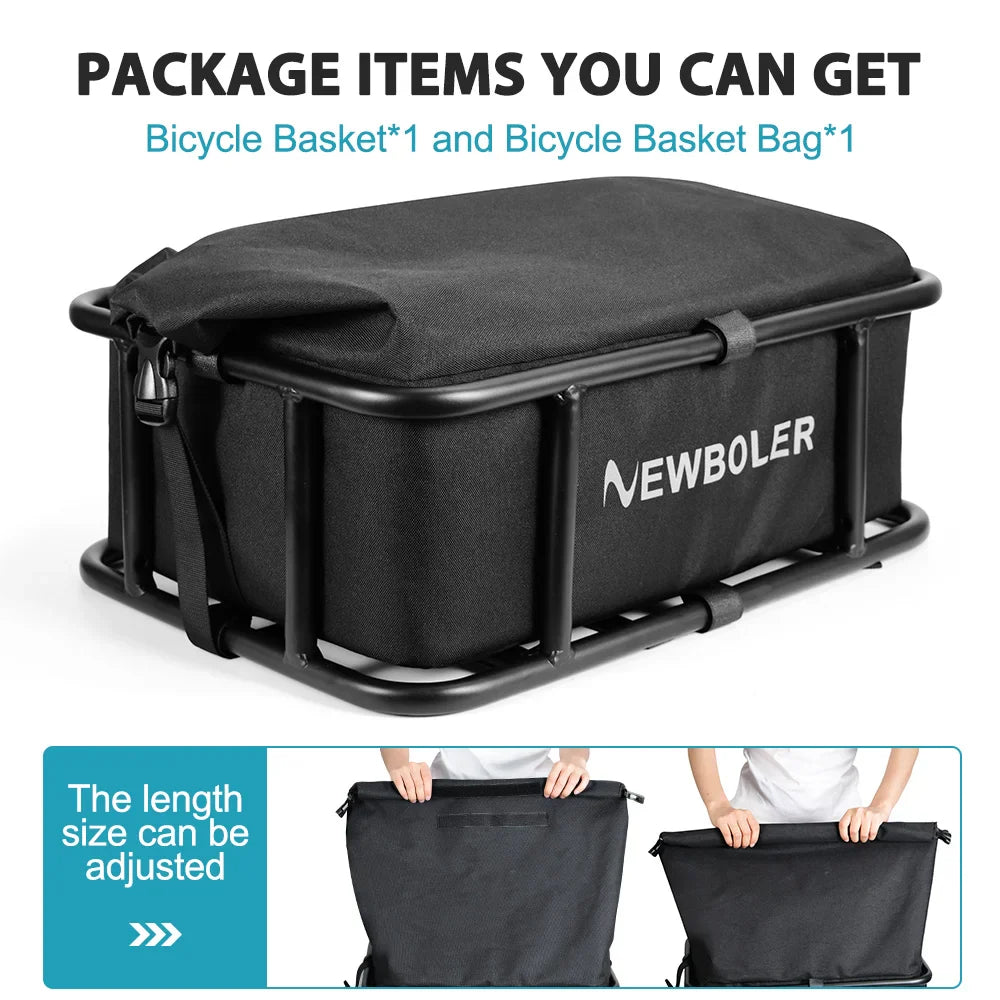 Rear Bike Basket with Waterproof Bag Metal Rear Rack Carrier Black