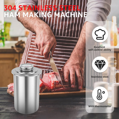 Stainless Steel Ham Maker with Thermometer Deli Meat Press Mold Silver