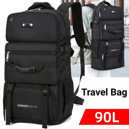 90L Large-Capacity Hiking Travel Backpack Black