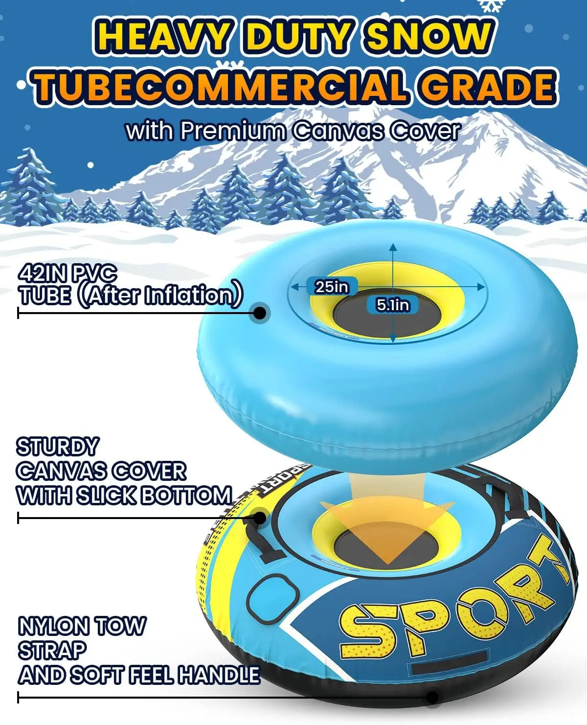 Inflatable Snow Sled Tubing with Handles