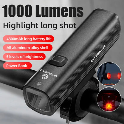 1000 Lumen USB Rechargeable Bike Front Light 4800mAh Black