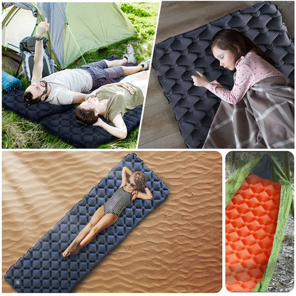 Camping Inflatable Air Mattress with Built-In Pump Blue