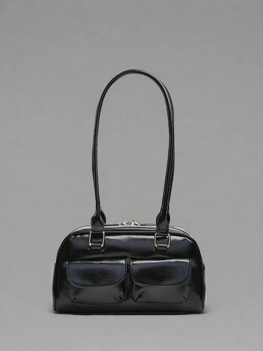 Womens PU Bowling Box Handbag Boston Tote