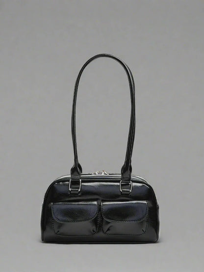 Womens PU Bowling Box Handbag Boston Tote