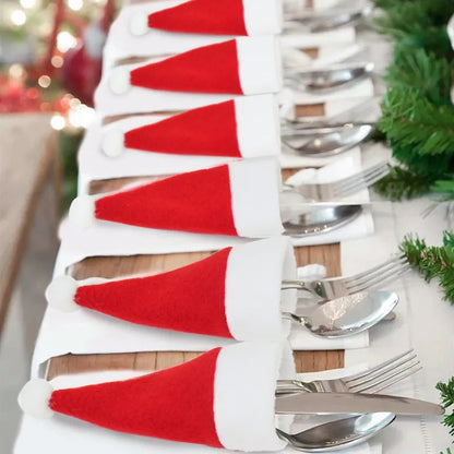 Set of 20 Christmas Hat Cutlery Bags - Festive Tableware Holders for Xmas Home Kitchen Decor