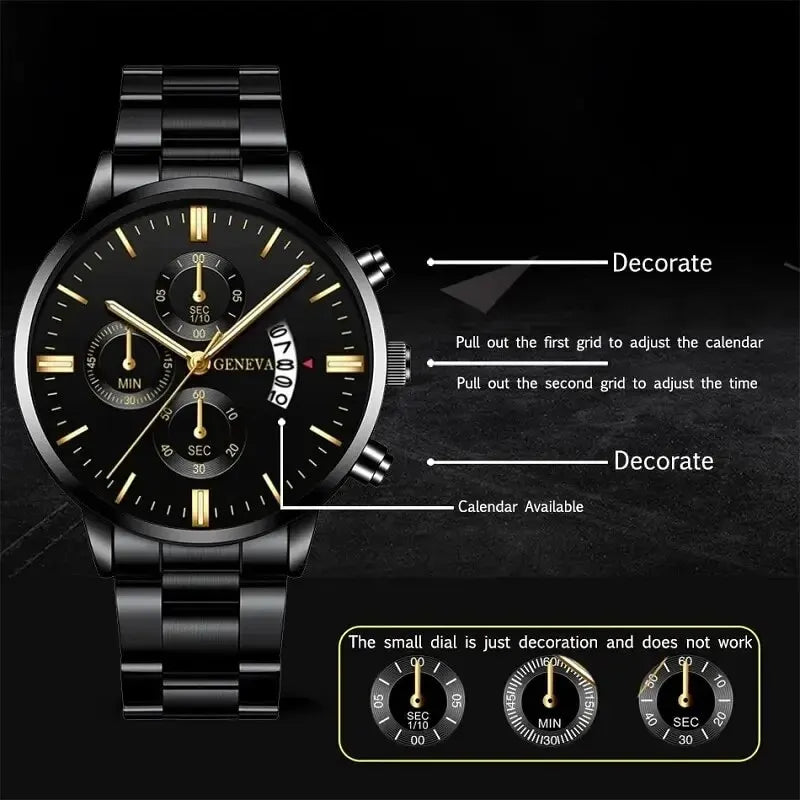 Men's Stainless Steel Quartz Calendar Watch