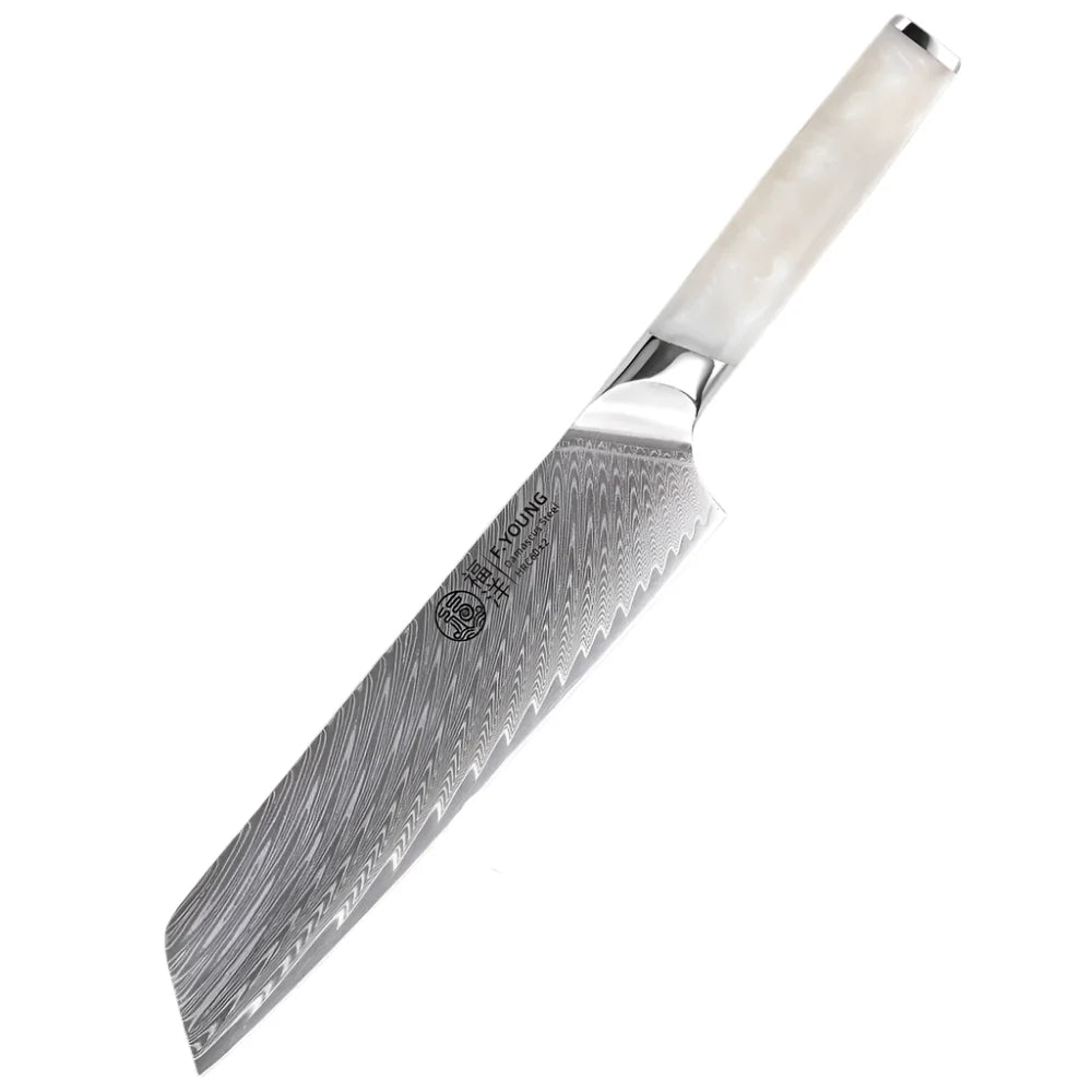 8.5-Inch Damascus Steel Chef Knife 67-Layer Blade with Resin Handle White