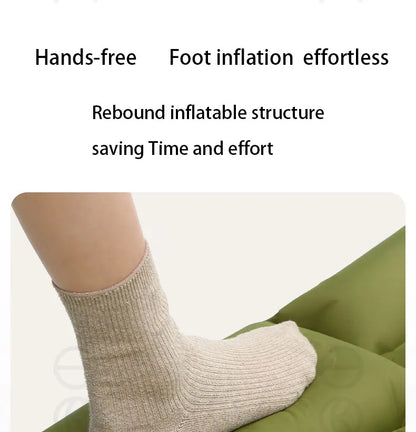 Inflatable Sleeping Pad Built-In Pillow Compact Green