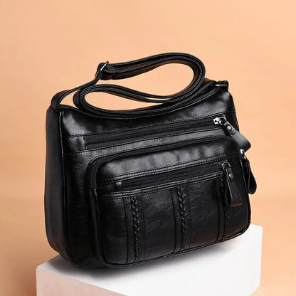 Women's Shoulder Crossbody Bag with Multilayered Soft Leather