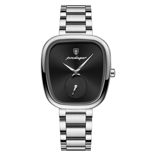 Women's Stainless Steel Waterproof Quartz Watch (Silver Black)