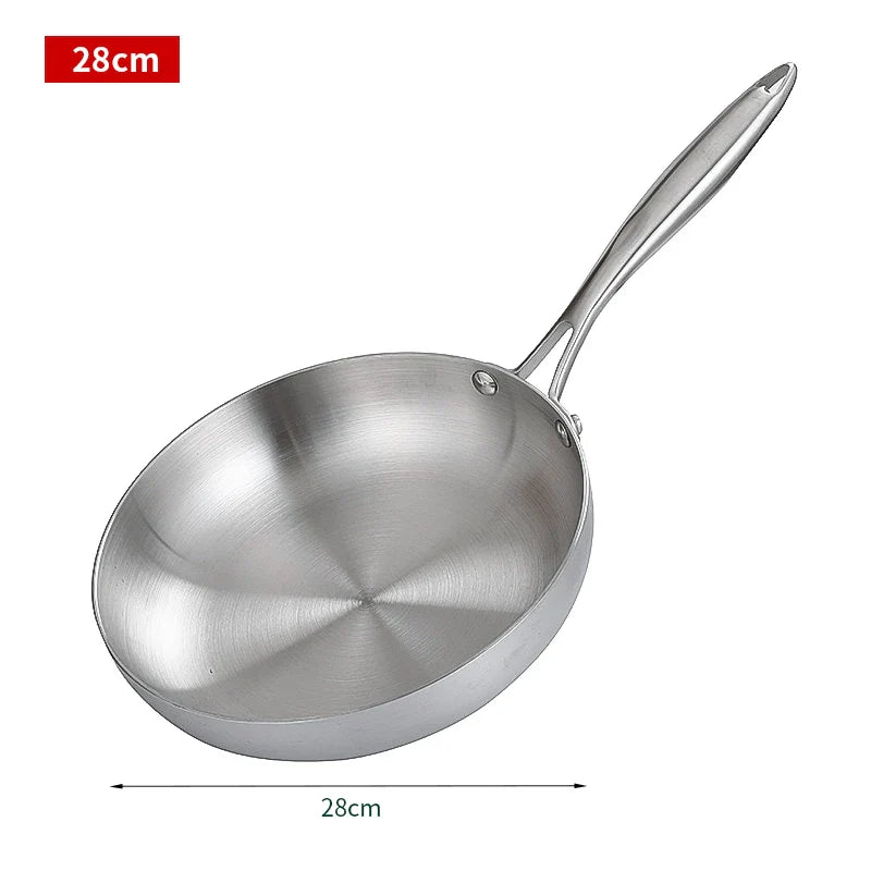 28cm 11-Inch 304 Stainless Steel Frying Pan Nonstick Uncoated Silver