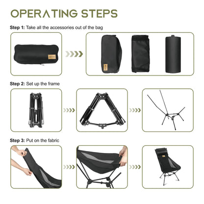 Portable Camping Chair with Headrest Black