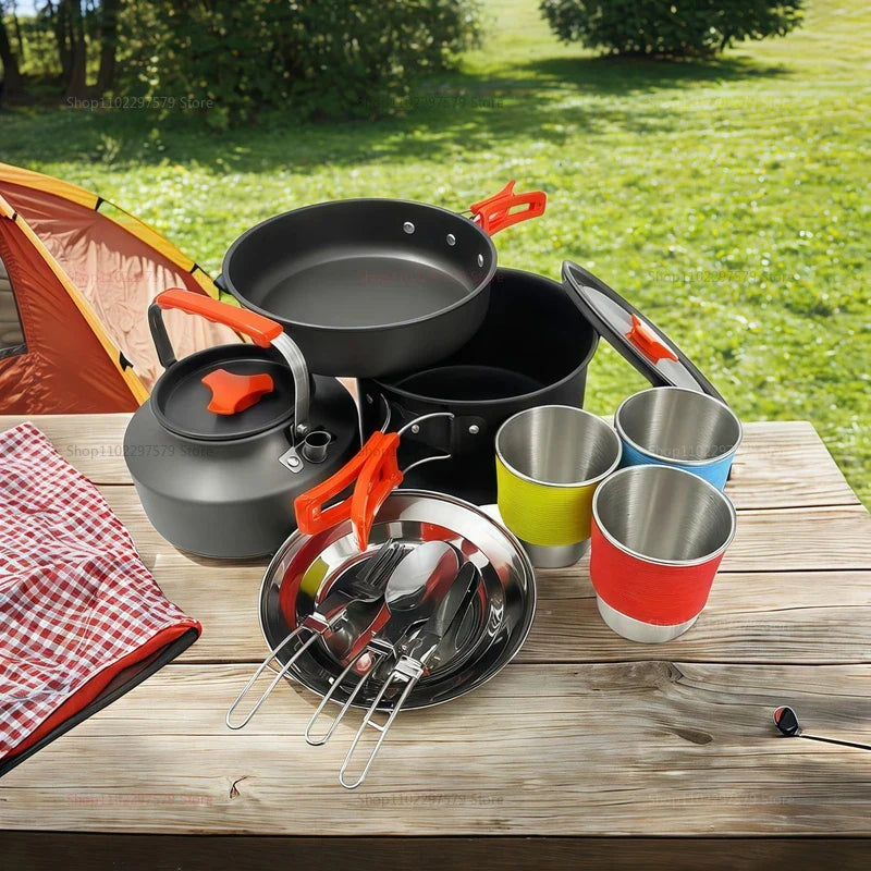 Pot Kettle Camping Cookware Set Grey