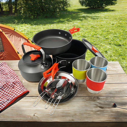 Pot Kettle Camping Cookware Set Grey