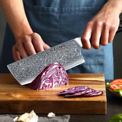 Professional 7-Inch Damascus Steel Meat Cleaver VG10 Core Black