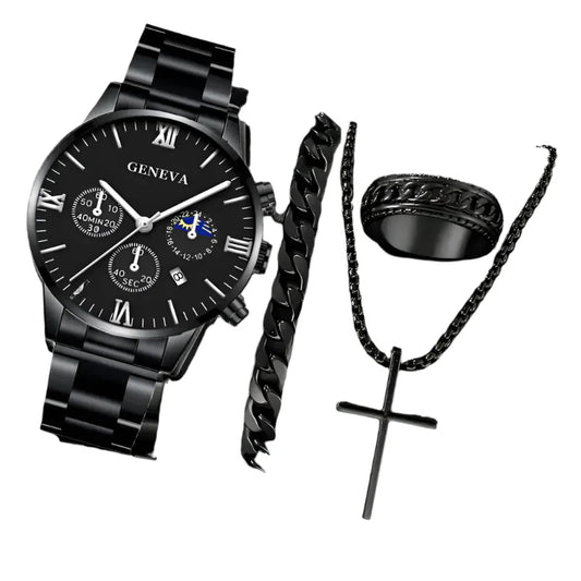 4PCS Men's Stainless Steel Quartz Watch Set (W118-B)