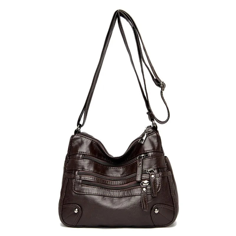 Women's Multi-Layer Leather Shoulder Crossbody Bag (Dark brown)