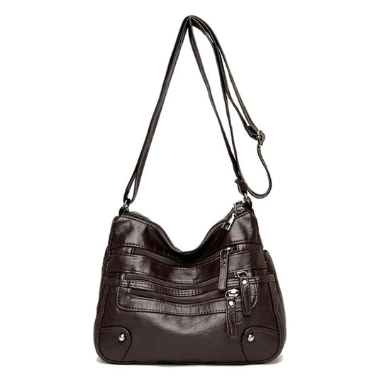 Women's Multi-Layer Leather Shoulder Crossbody Bag (Dark brown)
