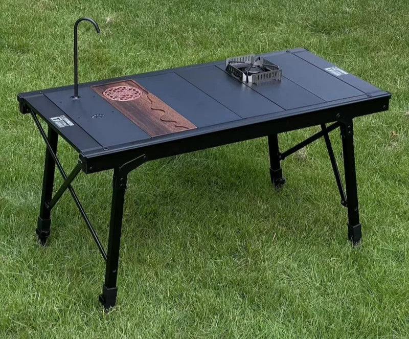IGT 3-Unit Camping Table Portable Folding Aluminum Alloy BBQ Table Black