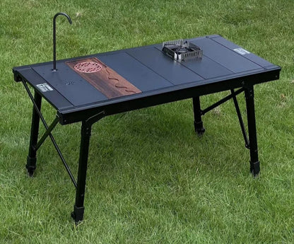 IGT 3-Unit Camping Table Portable Folding Aluminum Alloy BBQ Table Black