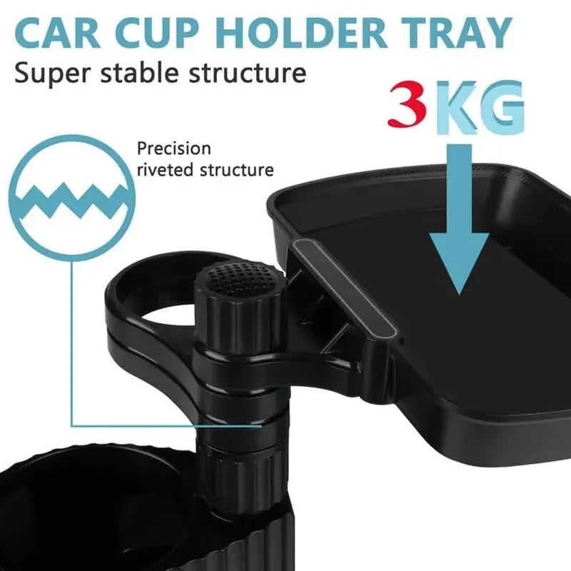 Car Cup Holder Expander Tray Detachable Food & Drink Tray Black