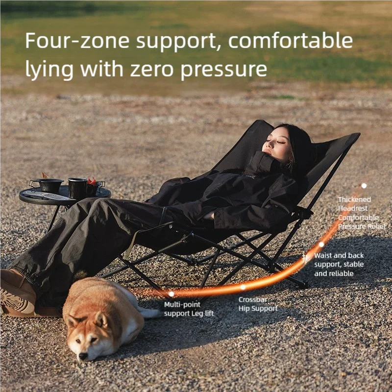 Camping Folding Recliner Chair with Cotton Pillow Black