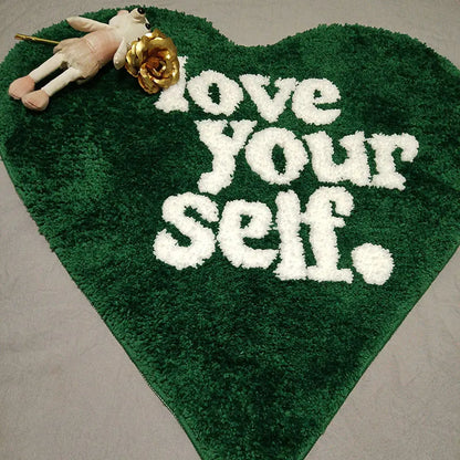 Heartfelt Green Fluffy Rug