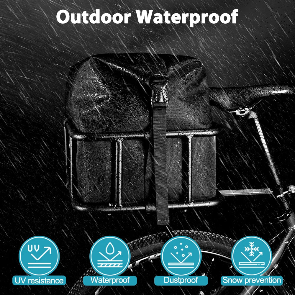Rear Bike Basket with Waterproof Bag Metal Rear Rack Carrier Black