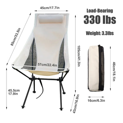 Portable Camping Chair - Lightweight Aluminum Alloy with Headrest