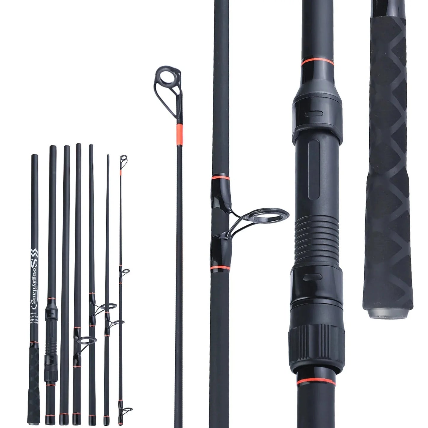 3.6M Portable Carbon Fiber Carp Spinning Rod Black