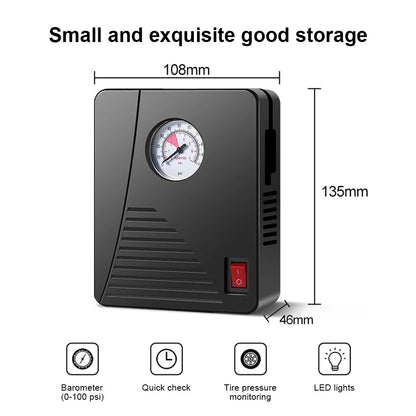 12V 96W Portable Tire Inflator 100PSI Mini Air Compressor Black