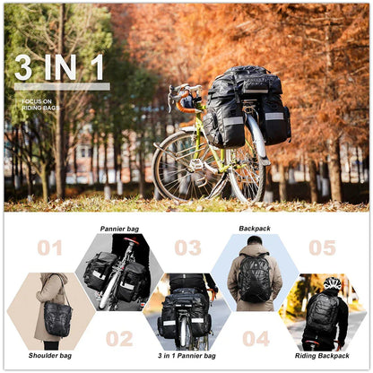 3-in-1 Bike Bag 65L Large Capacity Bicycle Rear Rack Pannier