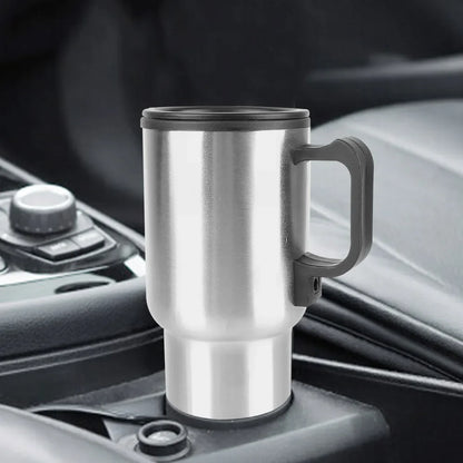 12V Electric Heating Car Kettle 450mL Stainless Steel Thermal Mug Silver