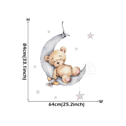 Teddy Bear Sleeping on the Moon and Stars Wall Stickers
