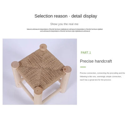 Hand-Woven Wooden Shoe Changing Stool - Beige Pine Stool with Non-Slip Surface