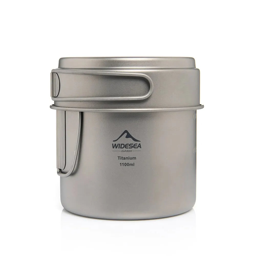 1100ml Ultralight Titanium Camping Pot with Folding Handles Grey