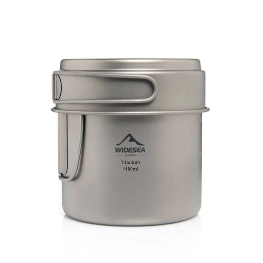 1100ml Ultralight Titanium Camping Pot with Folding Handles Grey