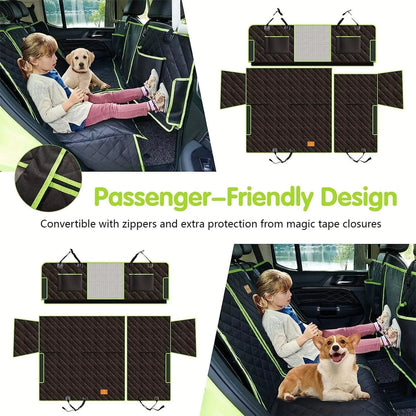 6-in-1 Waterproof Dog Car Seat Cover for Back Seat Hammock Style Green
