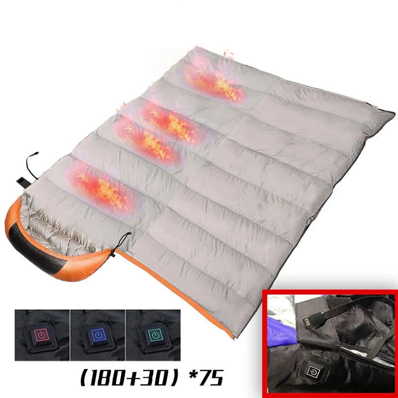 USB Heated Sleeping Bag 3-Stage Thermal Pad Orange