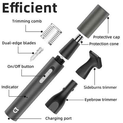 3-in-1 Electric Nose Ear Hair Trimmer Painless Rechargeable Clipper Black