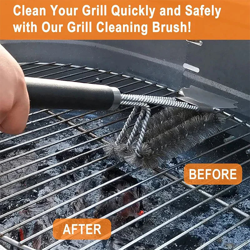 Safe Grill Brush and Scraper with Deluxe Handle