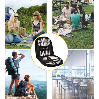 20-Piece Steel Outdoor Camping Cutlery Set Silver