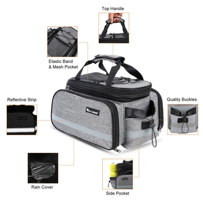Expandable Rear Rack Bike Bag Trunk Pannier Grey
